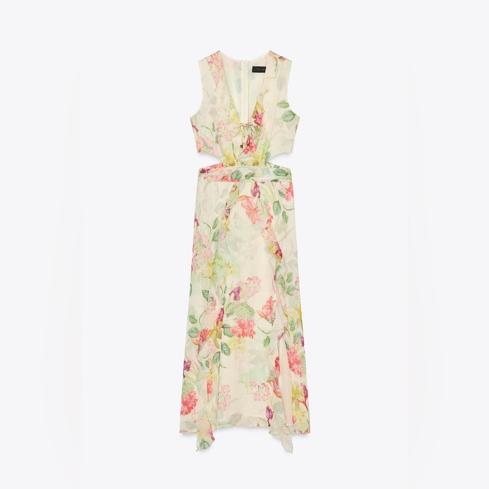 Zara Cream Floral High-Low Dress - Picture 8 of 10